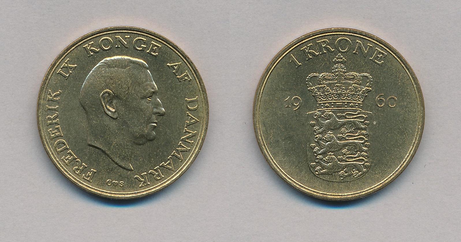 1960, Frederik IX, krone, - Gule 1 kroner - samlerforum