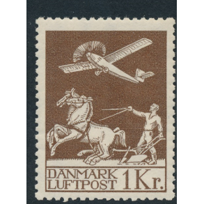 .182, *, 1 krone, gl. luftpost,