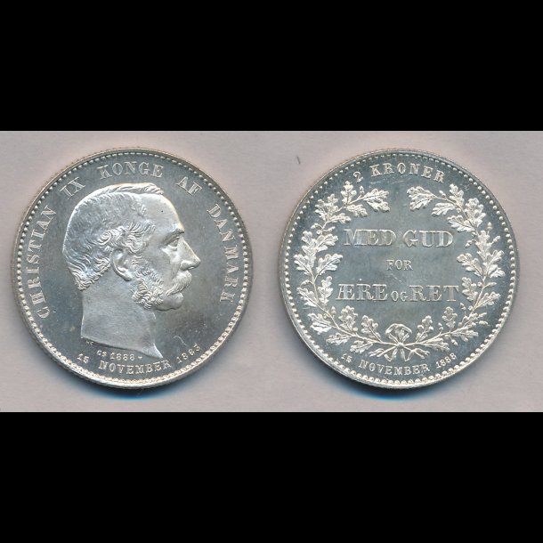 1888, 2 kroner, Christian IX 25 rs regeringsjubilum, 0,