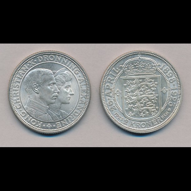 1923, 2 kroner, Christian X og Dronning Alexandrines slvbryllup, 0,
