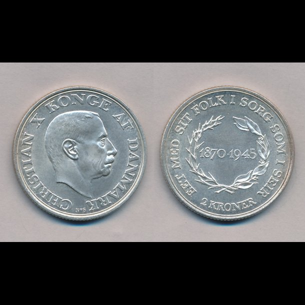1945, 2 kroner, Christian X 75- rs fdselsdag, 0,