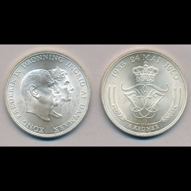 1960, 5 kroner, Frederik IX og Dronning Ingrid's slvbryllup, 0,