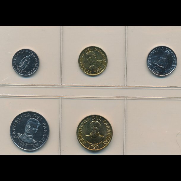 Paraguay, 1986-90, 1-,5-,10-,50- og 100 Guaranies, 0806,