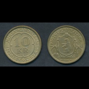 Kryolith Mine & Handelsselskab, 10 kroner, 1922, gul, 0 / 01, NEDSAT fra 14.000,-kr,