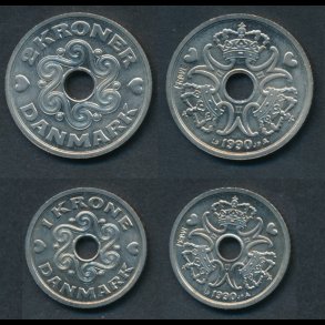 1990, GP 46 og GP 47, prvemnter, 1 og 2 kroner, 0, 