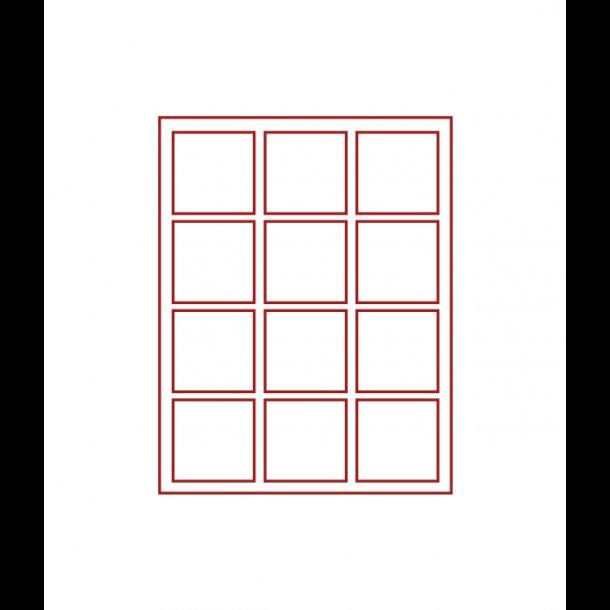 D-box, 66 x 66, 12 rum,  (rd, klar lg 2812 / mrkerd, rgfarvet lg 2862)