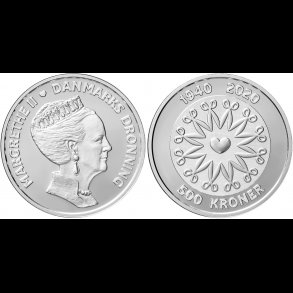 2020, 500 kroner, Dronning Margrethe II, 80 rs fdselsdag, slvmnt,