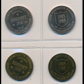 1985,  DNF's 100 rs jubilums jetons i messing og CUNI, i alt 4 stk