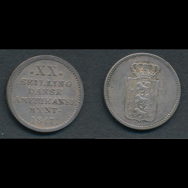 1847, Dansk Vestindien, Dansk Amerikansk mynt, XX skilling, 01