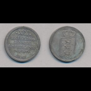 1848, Dansk Vestindien, Dansk Amerikansk mnt, XX skilling, 01, med rillet rand,