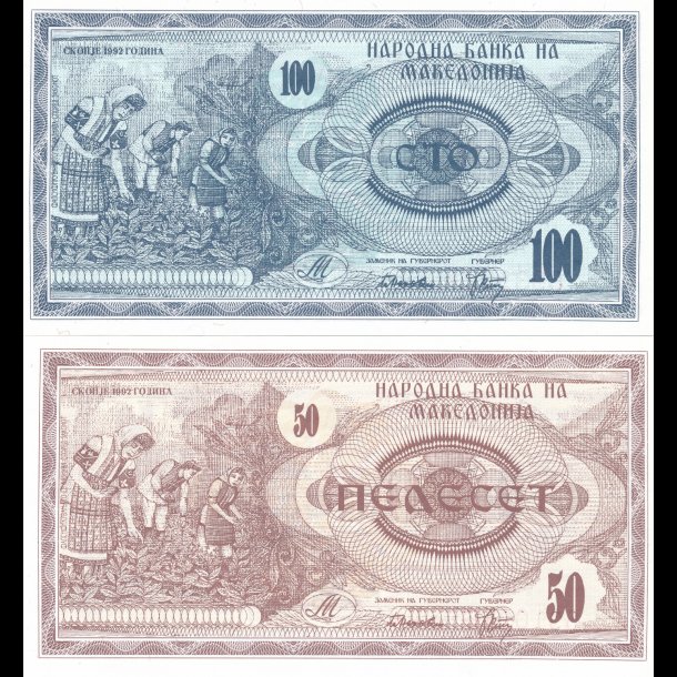 Makedonien, 50 og 100 denar, 1992, 1555, *