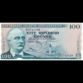 1960, Island, 100 krnur, seddel, 1608, *