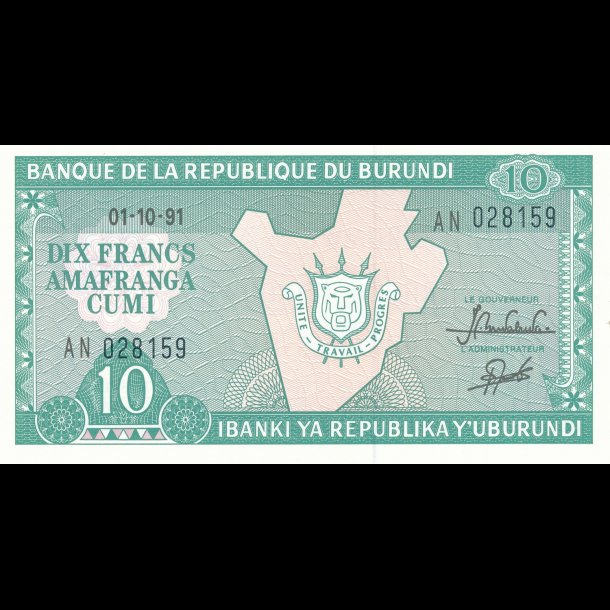 Burundi, 10 francs, 1991, 1628, *