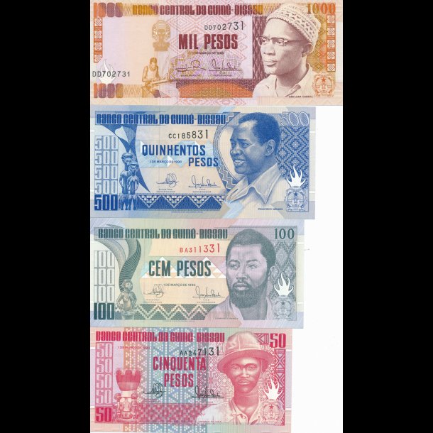 Guinea-Bissau, 50-, 100-, 500- og 1000 pesos, 1723, *