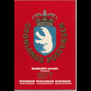 1977, Grnland, rsmappe, tynde rstal, postpris 14,30kr