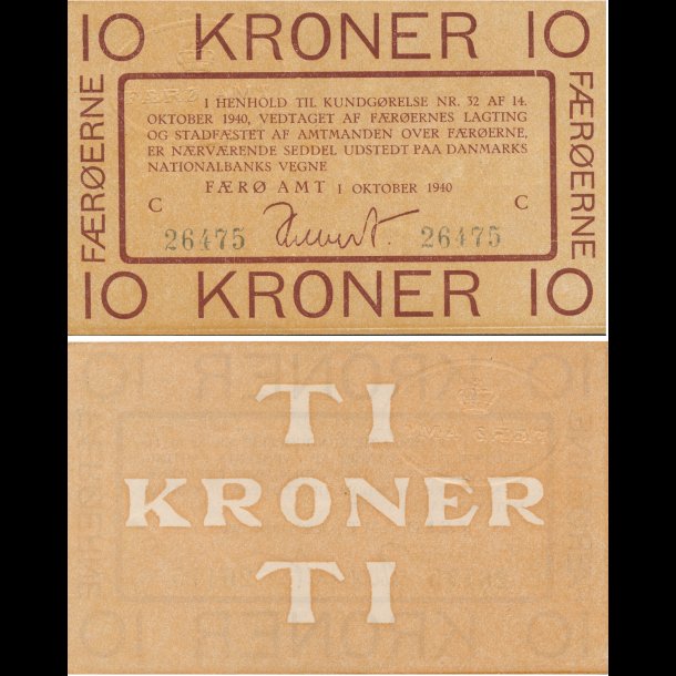 1940, F�r�erne, 10 kroner, 26475, 01, Sieg 17, Pick 11