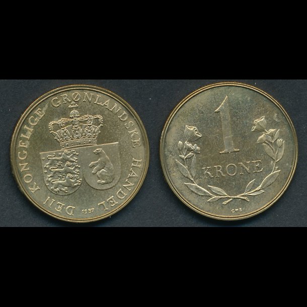 1957, 1 krone, 0/M, Grnland,