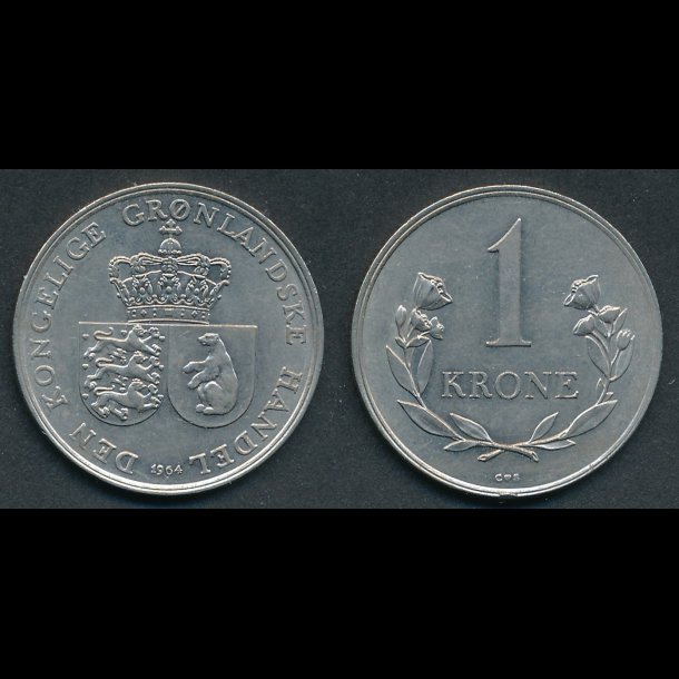 1964, 1 krone, 0, Grnland,