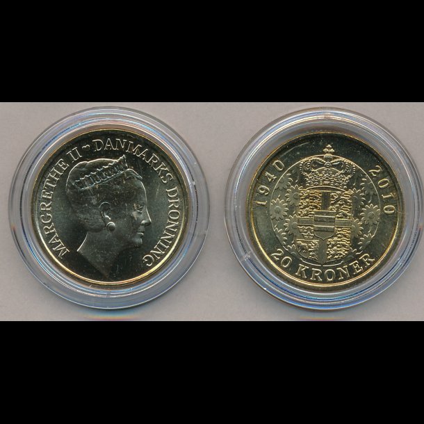 2010, 20 kroner, Dronning Margrethes 70 års ucirkuleret, kroner erindringsmønter - samlerforum