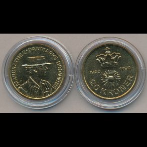 1990, 20 kroner, Margrethe II. 50 rs fdselsdag