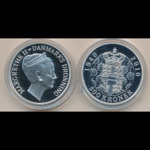 2010, 500 kroner, Dronning Margrethes 70 rs fdselsdag, slvmnt,