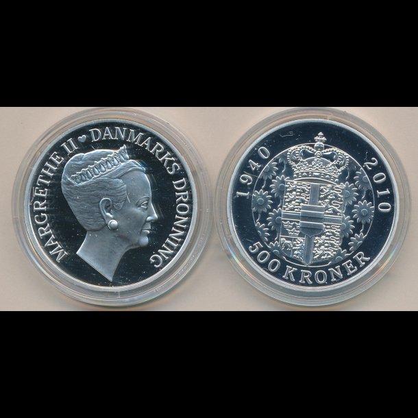 2010, 500 kroner, Dronning Margrethes 70 sølvmønt, - 500 kroner - samlerforum