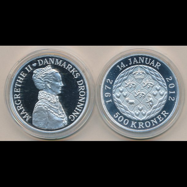 dal mørke tale 2012, 500 kroner, Margrethe II 40 års regering jubilæum, sølvmønt, - 500  kroner erindringsmønter - samlerforum