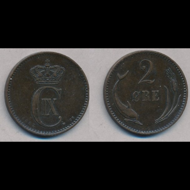 1887, 2 re, 1+, NEDSAT fra 1.200,-kr,