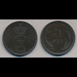 1906, 5 re, 1 (+), NEDSAT fra 250,-kr,