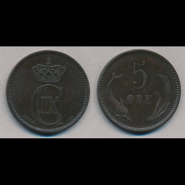 1906, 5 re, 1 (+), NEDSAT fra 250,-kr,