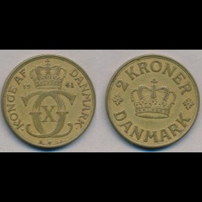 1941, 2 kroner, 1(+), NEDSAT fra 475,-kr,