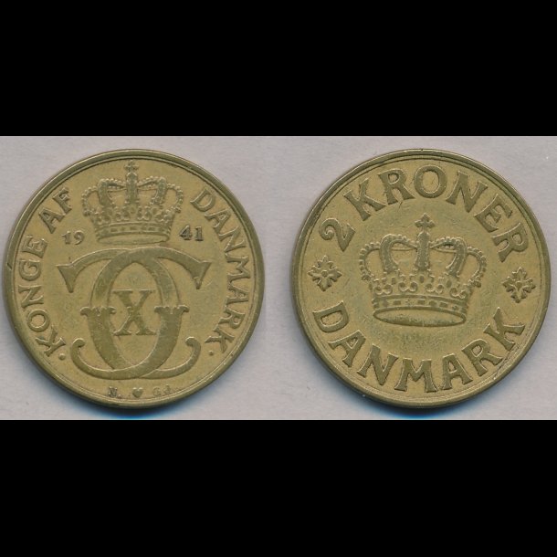 1941, Christian X, 2 kroner, 1(+), NEDSAT fra 475,-kr,