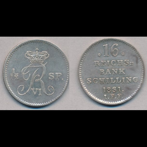 1831, Frederik VI, 16 rigsbank skilling, 01/0, NEDSAT!