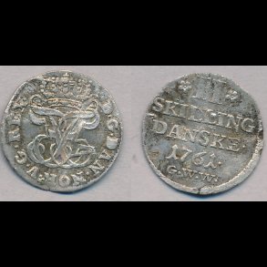 1761, Frederik V, 2 skilling, 1+, H36C, b�jet