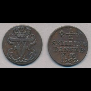 1762, Frederik V, 1/2 skilling, 1++, H37B