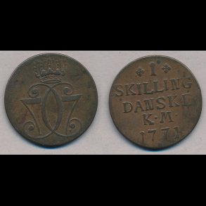 1771, Christian VII, 1 skilling, 1+, S2.1, nr 3,