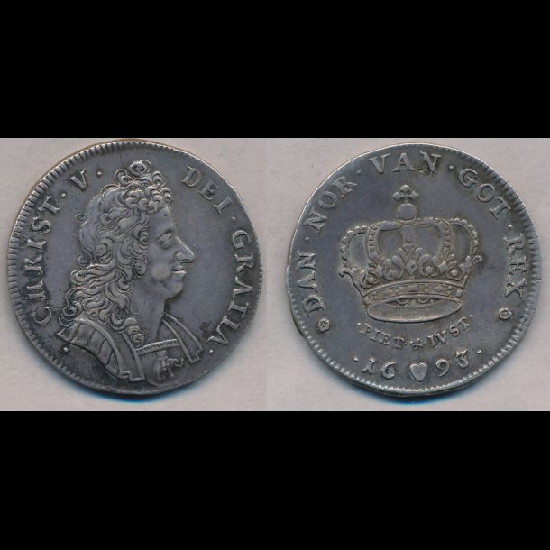 1693, Christian V, 1 krone, 1+, H99A