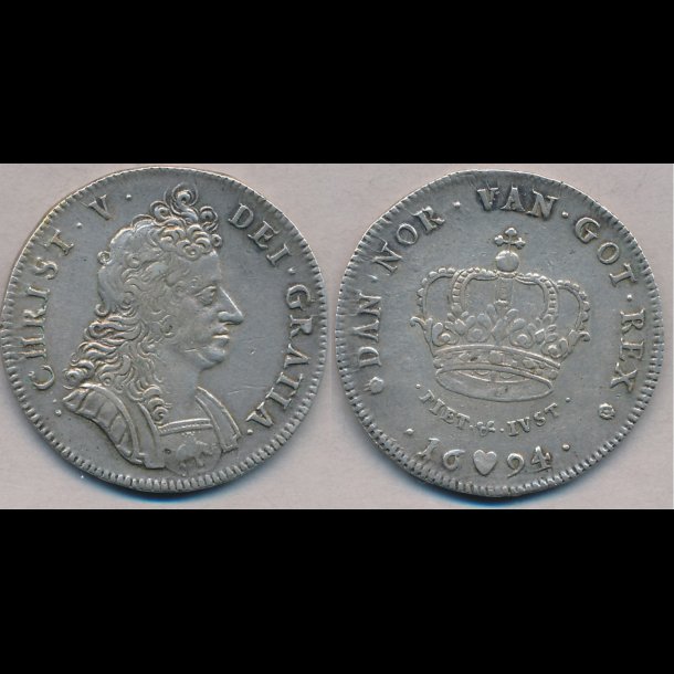 1694, Christian, 1 krone, 1++, H99A