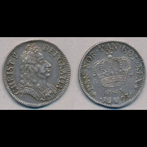 1693, Christian V, 1 marck, 01, H107A, NEDSAT!