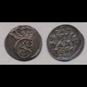 1686, Christian V, 1 hvid DANS, 1+, H87