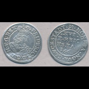 166?, Frederik III, 3 skilling lybsk, bjet, 1+, H152, S150.2, NEDSAT fra 1.800,-kr