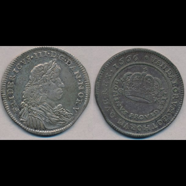 1666, Frederik III, 2 mark, 1+, H107A, S36.2