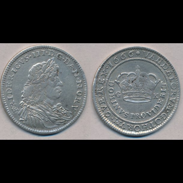 1666, Frederik III, 2 mark, 1++, H107A