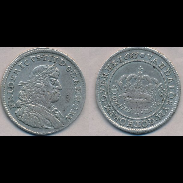 1667, Frederik III, 2 mark, 1+, H 107A