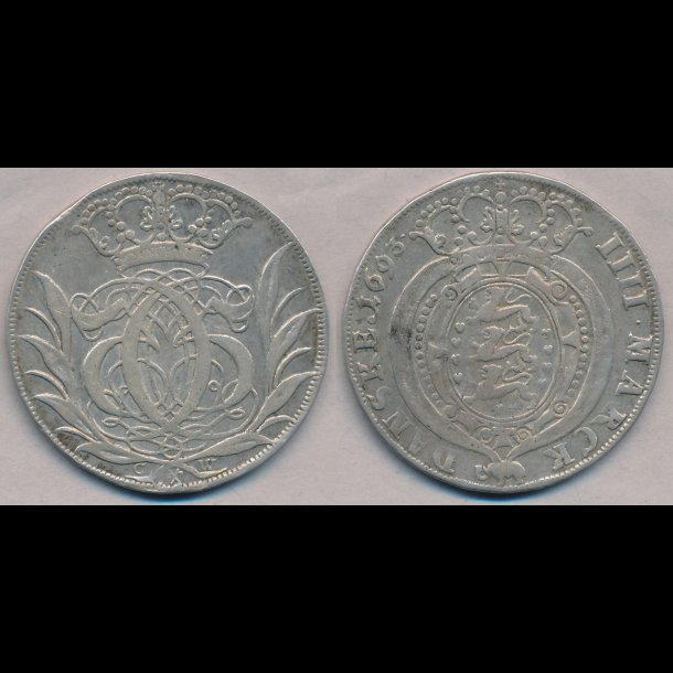 1693, Christian V, 1 krone, Glckstadt, 1+, H 125A, lbnr 2