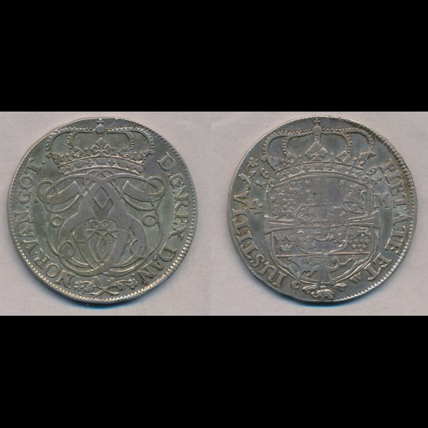 1691, Christian V, 1 krone, 1++, S 46.1, H 90A, Schou 20