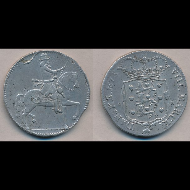 1675, Christian V, 2 krone, glat bund, 1+, H72,