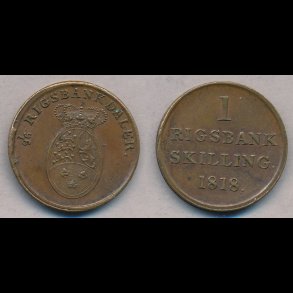 1818, Frederik VI, 1 rigsbank skilling, 1++, S17, H37