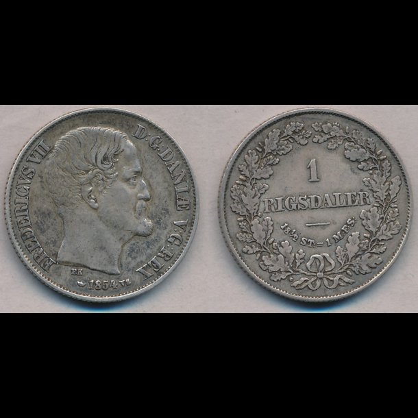 1854, Frederik VII, 1 Rigsdaler, VS, 1++, S13.1, H8A, Kbenhavn,