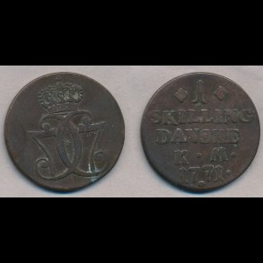 1771, Christian VII, 1 skilling, lbnr 6,